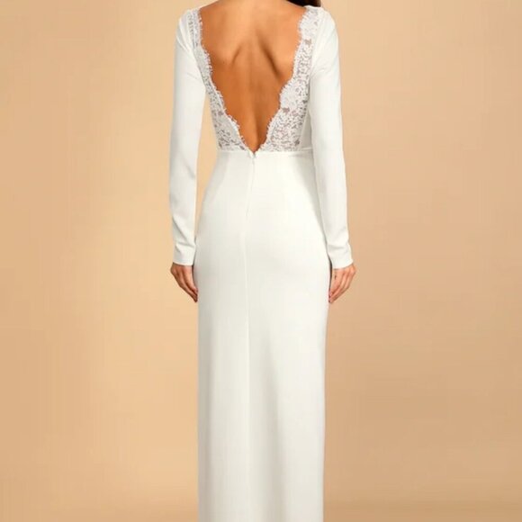 Lulus White Long Sleeve Lace V back Wedding dress Sz Small #343 - Picture 5 of 10